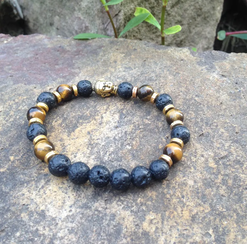 SN0378 make you own beaded bracelet Man tiger eye gold buddha head bracelet lave stone jewelry mala jewelry bracelets231V