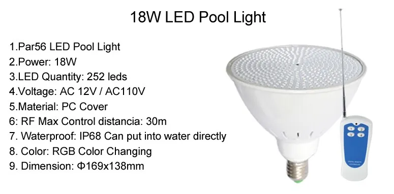 RGB Piscina Luz LED AC 12V E27 Lâmpada Subaquática 18W 24W 35W Par56 Lampada para Exterior Wateproor IP68 Lâmpada de Lagoa com Controle Remoto Con3936058