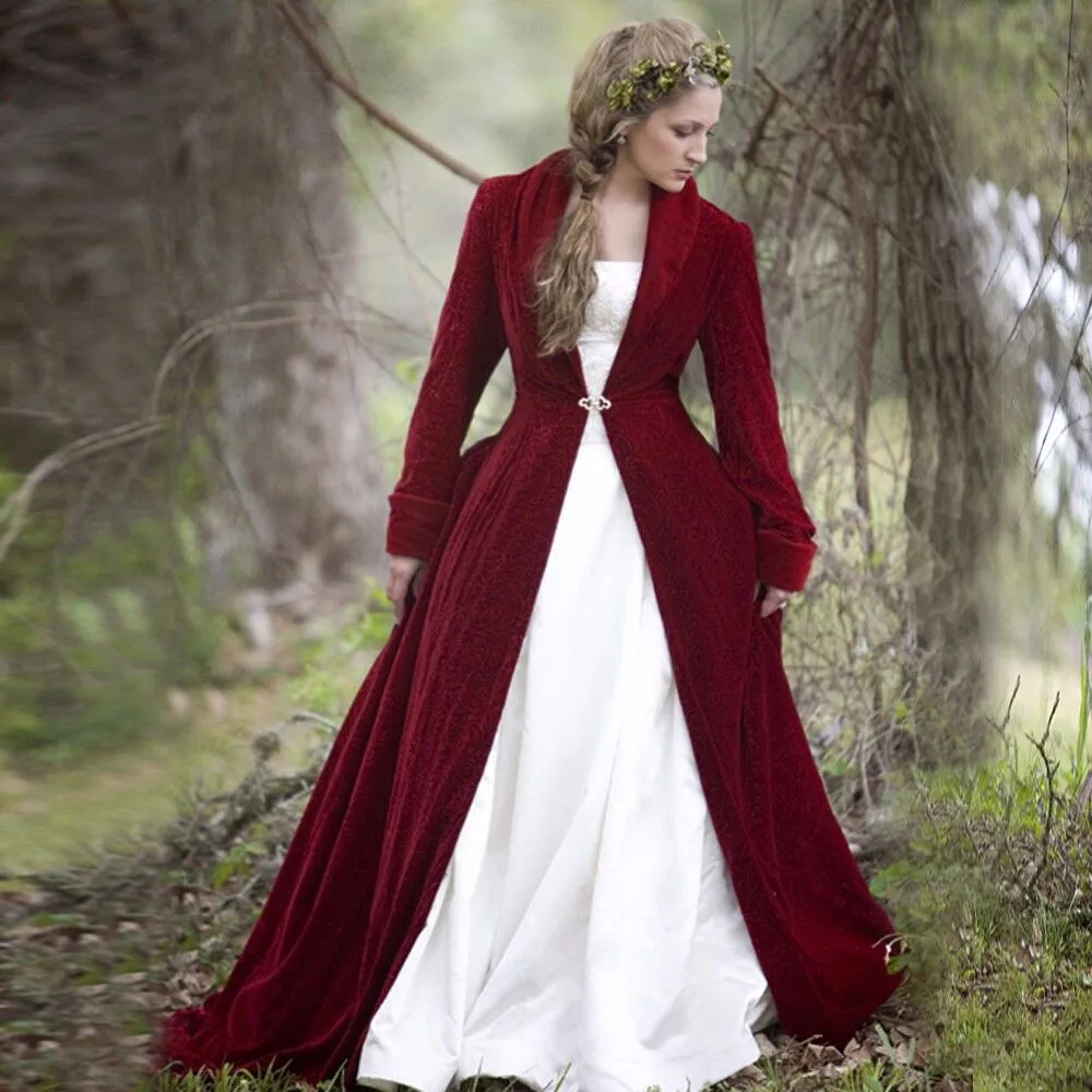 Capes De Mariée: Elegant Burgundy Velvet Wedding Cloak Manches