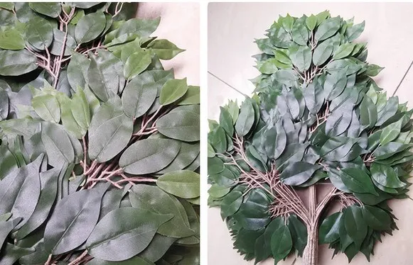Pianta di plastica verde artificiale foglie di banyan rami di ficus erba decorazione domestica ramo viola 