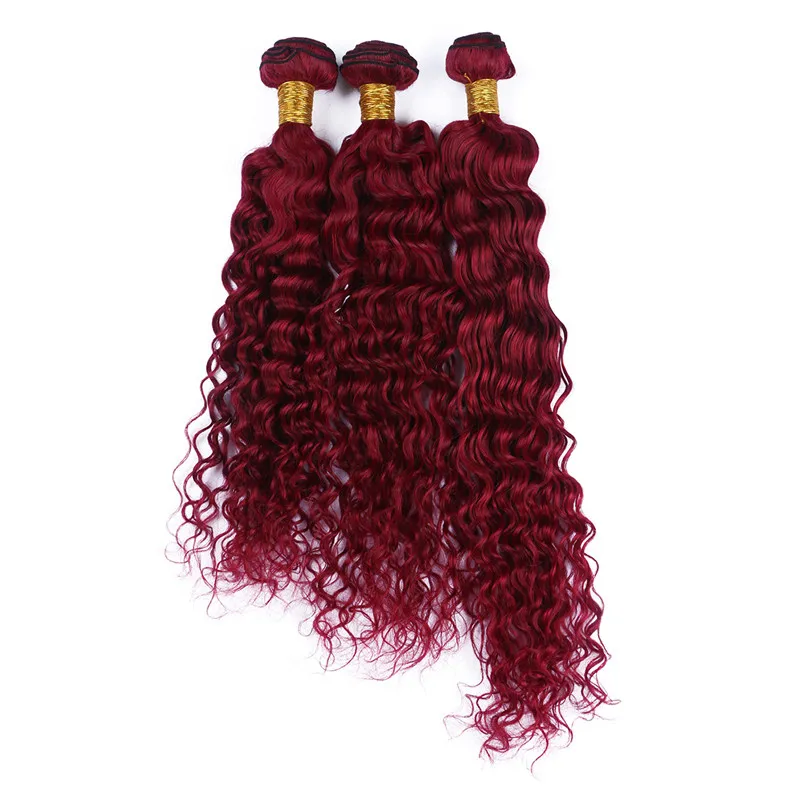 Extensiones de tramas de cabello humano de Borgoña de Malasia virgen de onda profunda 3 piezas # 99J Paquetes de cabello humano rojo vino Tejidos de cabello de Malasia ondulado profundo