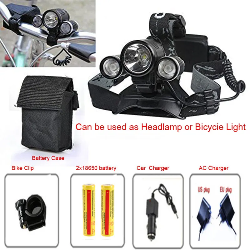 6000Lumen Excellence 3T6 3x CREE XM-L T6R2 LED 4 mode 6000 Lumens Bicycle Light HeadLamp with 2*18650 battery+AC Charger