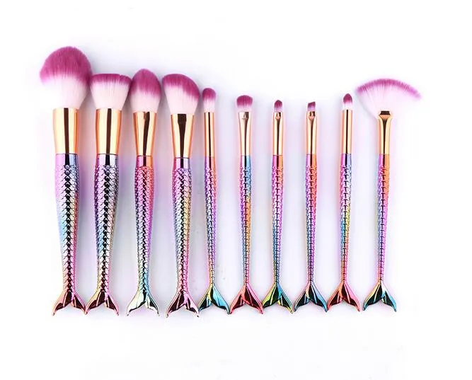 Hot Makeup Brushes Set Mermaid Glitter Diamond Pink Cosmetics Blending Powder Eyeshadow Foundation Brushes Set