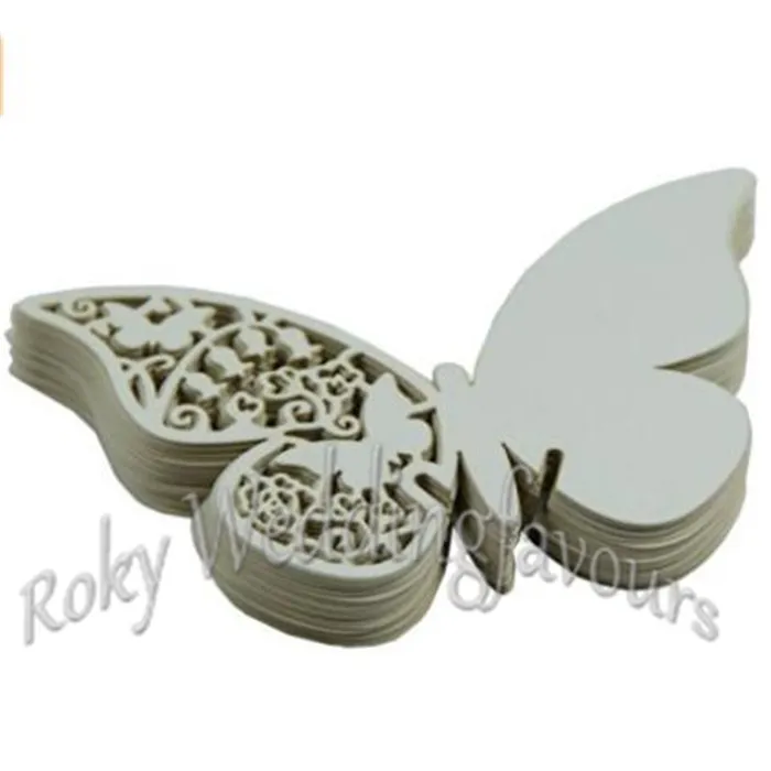 Gratis frakt 50st Laser Cut Pearl Paper Place Namn Kort Butterfly Bröllopsfest Leveranser Glas Dekoration Place Name Card