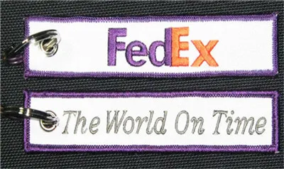 FedEx The World On Time Aviation Chaveiro Chaveiro Tecido Bordado Piloto Chaveiro 13 x 2.8cm 100 pcs lote