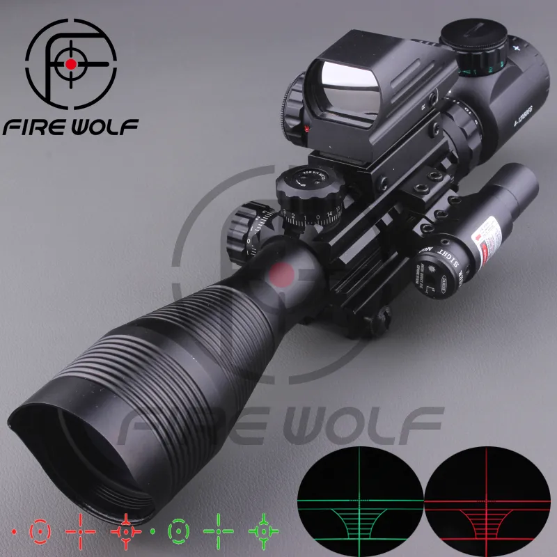 2017 Ny 4-12x50EG Tactical Rifle Omfattning med holografisk 4 Reticle Sight Red Laser Combo Airsoft Sight Hunting