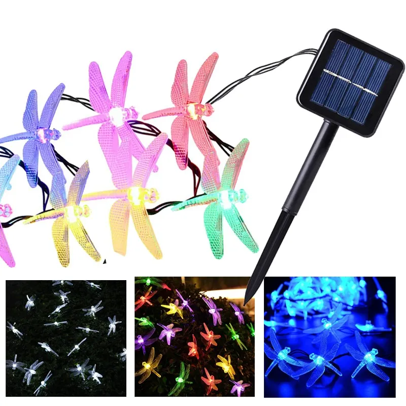 Solar Lichter Weihnachten LED String Lampen Outdoor Garten Dekoration 12 mt 6 mt 4,8 mt Wassertropfen Blume Libelle Starfish Typ für Garland Urlaub