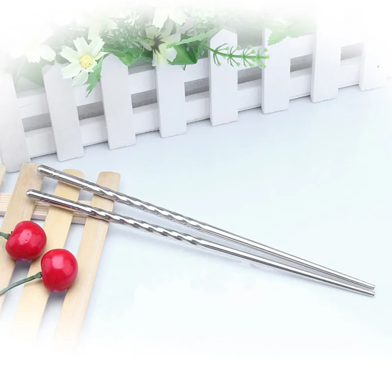 Stainless Steel Chopsticks Spiral Decoration Reusable Chop Sticks E00688