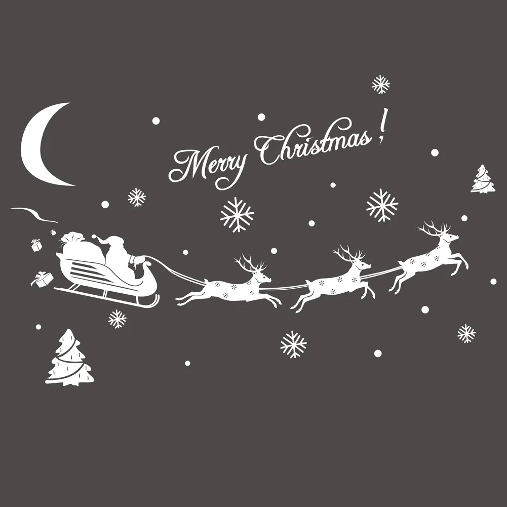 Santa039S Cart Snowflake Луна рождественская елка настенные наклейки магазина магазин стеклянная стена наклейка на стену рождественская карета домашняя декор стена POS9038861