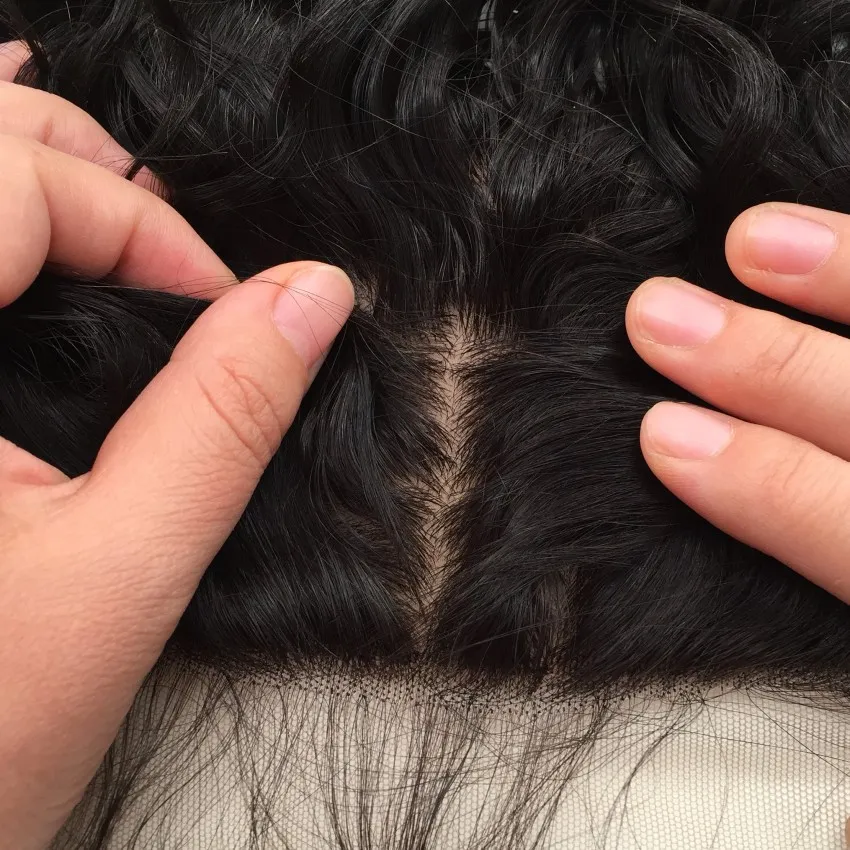 Onda de água Feixes de Cabelo Humano Com Base De Seda Do Laço Frontal Fechamento Brasileira Orelha a Orelha Cheia Lace Frontal Com Feixes 4 pçs / lote