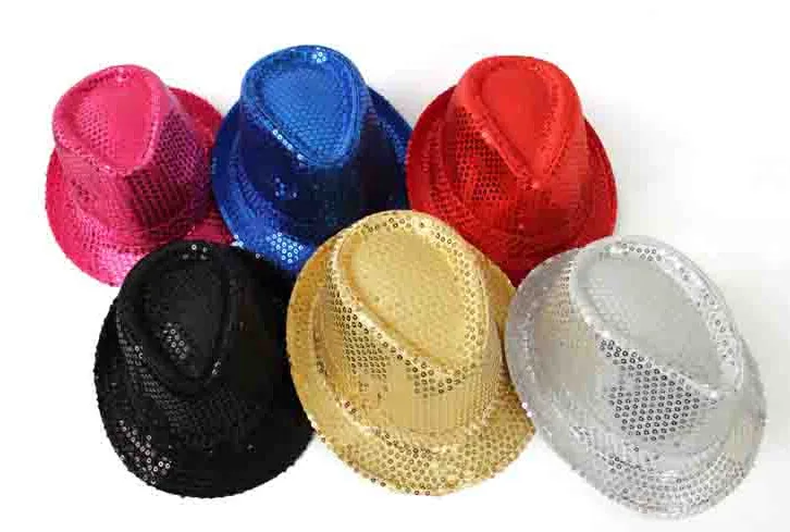 Adult Colorful Sequins Jazz Hat Stage Performances Fedora Hats polyester Crimping Christmas Day Magic Cap