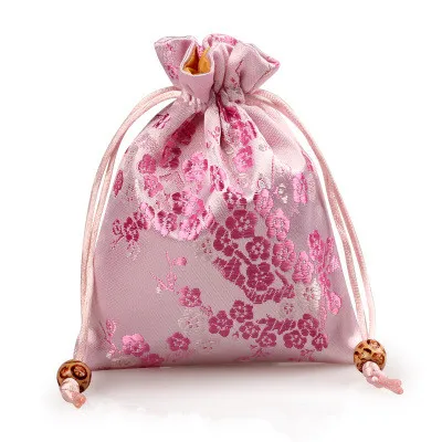 Thicken das flores de cerejeira de presente pequena bolsa com cordão de seda Brocade Jóias Maquiagem Ferramentas Chá Doce Bolsa de armazenamento favor sacos de pano Packaging