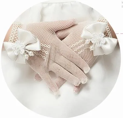 Детские перчатки с выдолбленным жемчужным цветком и бантом, перчатки для пальцев, детские варежки-бабочки с цветочным принтом для девочек, детский аксессуар для свадебной вечеринки4825465