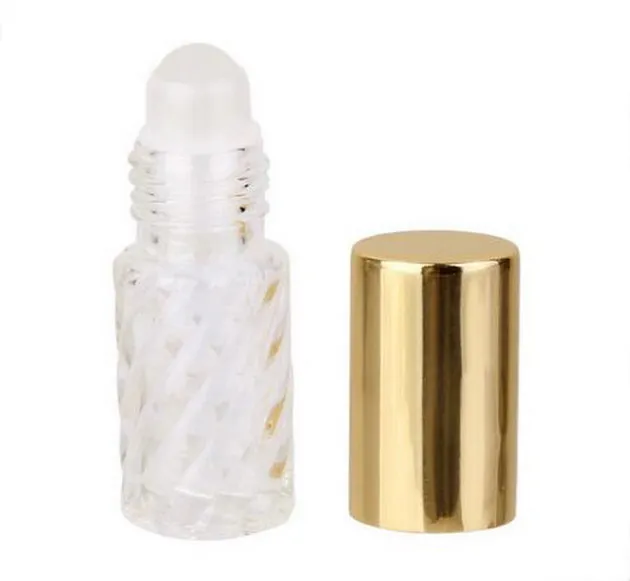 Rensa 5 ml swirled glasrulle på tomma glasflaskor Essentiella oljor - Refillerbar glasrullebollsull - guld aluminium kepsar