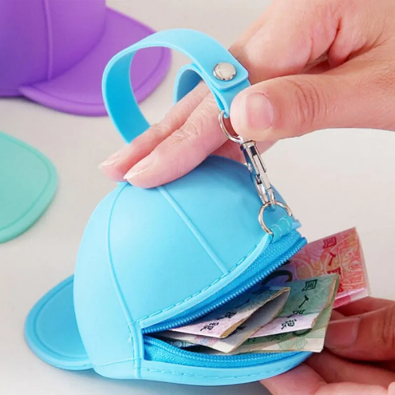야구 모자 코인 가방 귀여운 캔디 컬러 실리콘 가방 헤드폰 쥬얼리 Silicona 스토리지 가방 휴대용 지퍼 키 스토리지 박스
