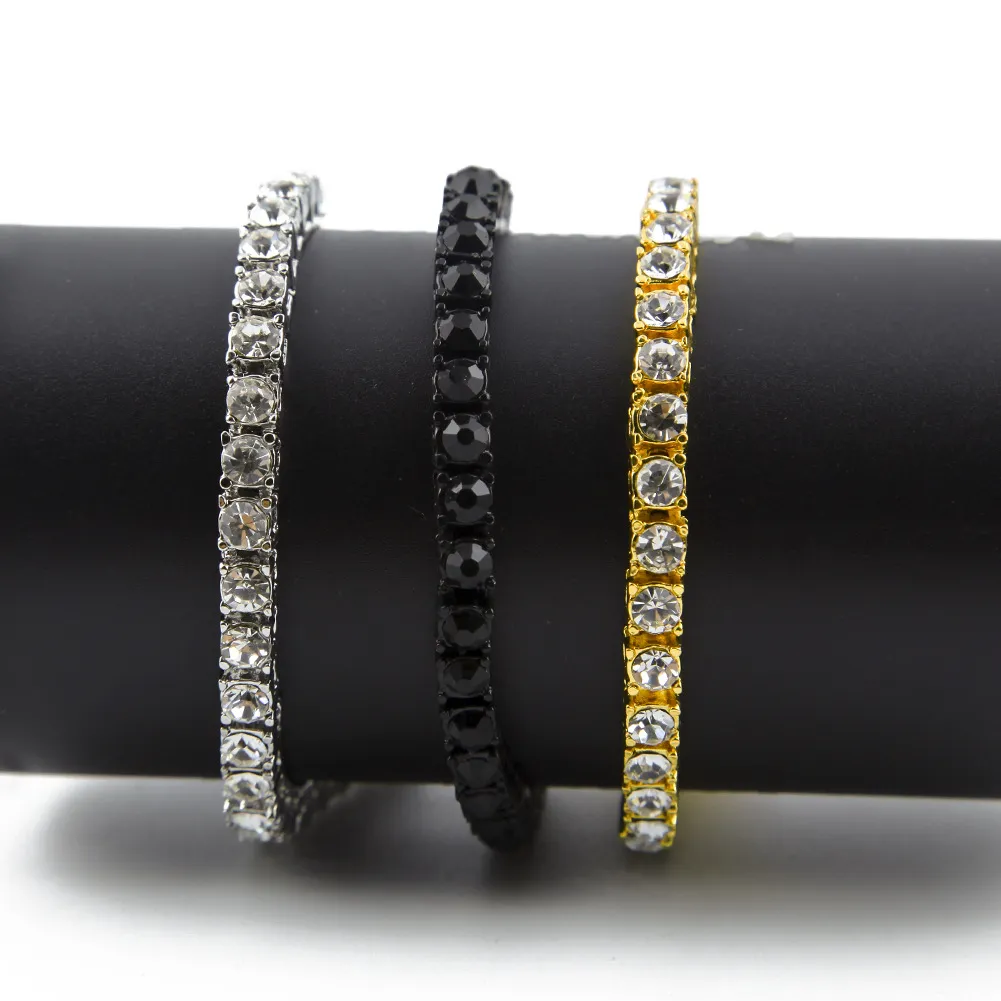 Iced Out 1-reihiges Strass-Armband für Herren, Hip-Hop-Stil, klarer simulierter Diamant, 7/8/9 Zoll, Bling Bling