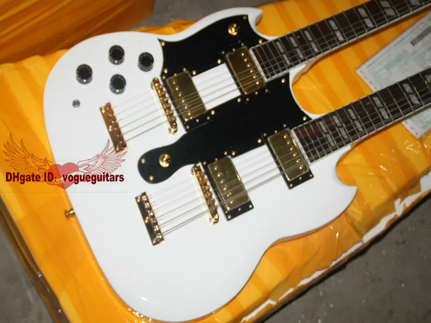 Sol Handed Gitar Beyaz 1275 Özel Mağaza Çift Boyun Elektro Gitar 612 Dizeler Altın Donanım2882772