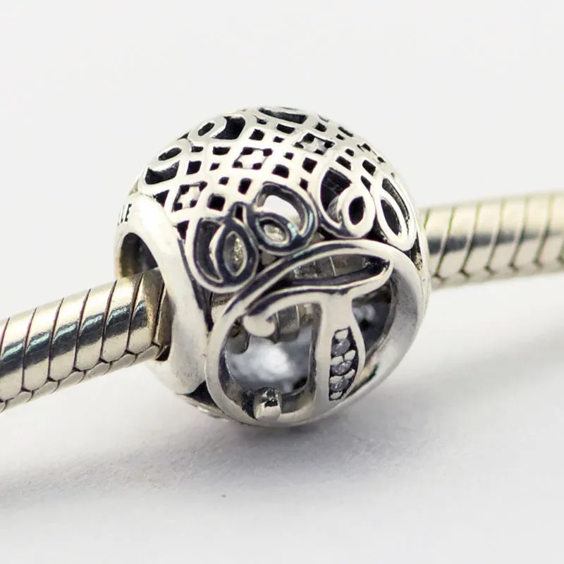 Passar Pandora Charms Armband 100% 925 Silver Letter Charm Alfabet T Vintage Pärlor Kvinnor DIY Smycken Partihandel