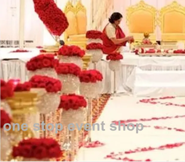 Supports d'allée en cristal pour mariages/piliers, supports de fleurs/cristal pour décoration de scène de mariage, vente en gros