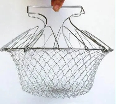 Chef Panier En Acier Inoxydable Multifonction Télescopique Pliant Paniers Crépine Eau Cuisinier Frit Panier Rack Vente Chaude