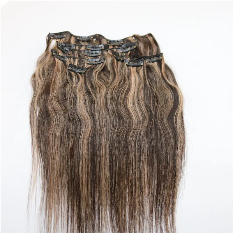 7pieces 120g Piano Color Human Hair Extensions Clip i Ombre Two Tone 2# Brown To 27# Blonde Highlights Whole230L