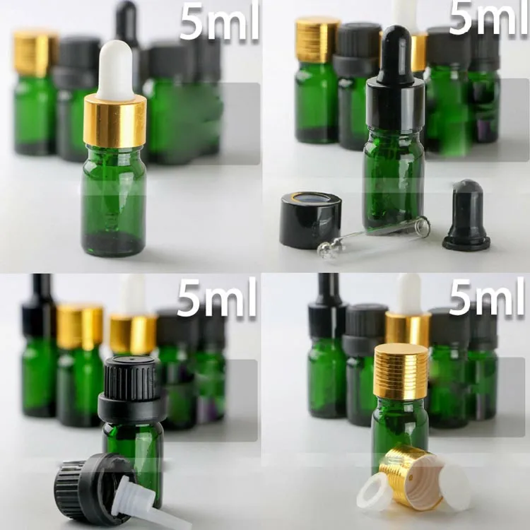 7 Art Kindergesicherte Cap Leer 5ml Grün Glas Tropfflasche für 5ml E Flüssigkeit Flasche Ätherisches Öl Verpackung HOt Großhandel USA-Markt