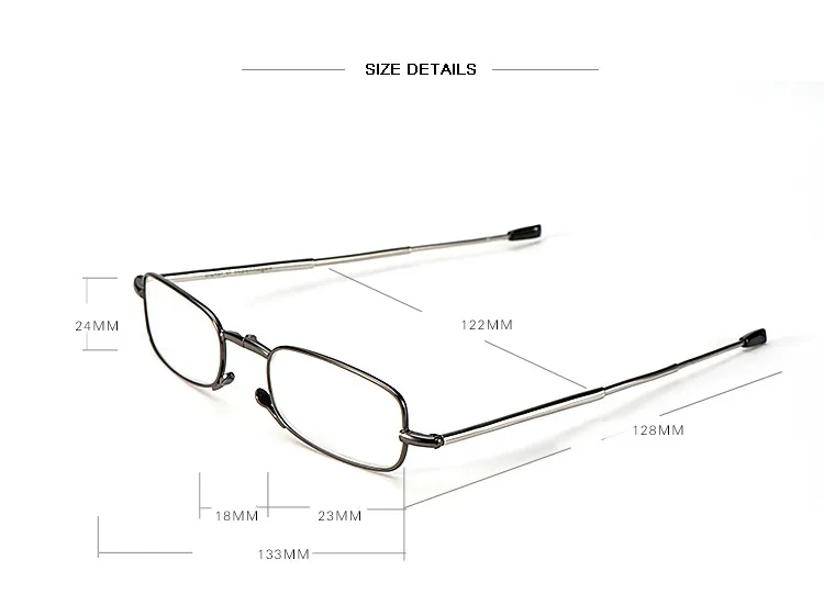 Homme femme tube pliant en acier inoxydable voyage affaires petites lunettes de lecture avec étui force de puissance + 1.00 2.00 2.50 3.00 3.50 4.00 cadeau