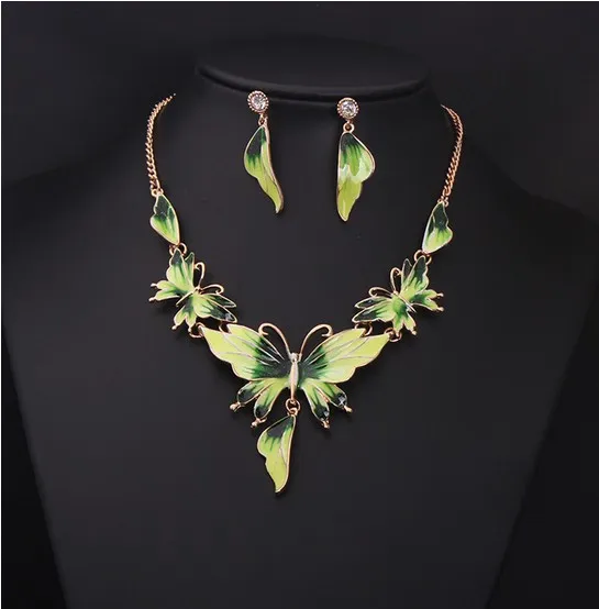 Ensemble de bijoux chic en alliage de résine, collier et boucles d'oreilles papillon, pour fête et mariage, 7123803