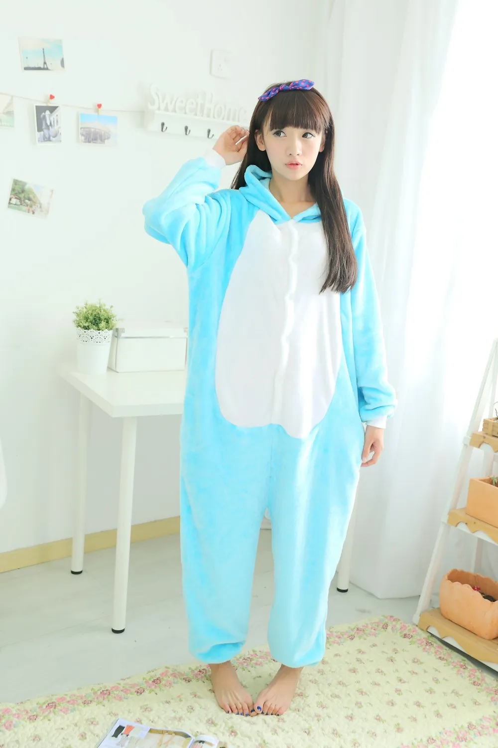 Fleece Anime Fairy Tail Happy Cat Onesie Children Cartoon party Cosplay Costume women Pajamas adult Blue Happy Cat Onesies jumpsuit Hooded