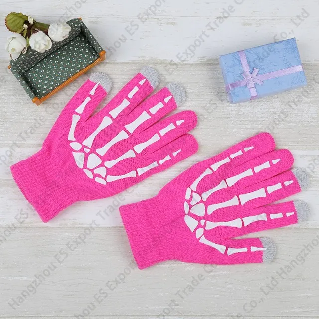 Pure Color Knitted Hand Bone Fingers Gloves Touch Screen Glove Fashionable Winter Anti-freeze Men And Women 