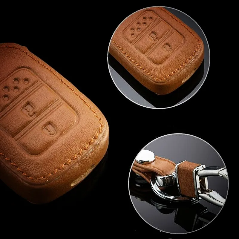 Genuine Leather Car Key Case Cover Keychain Fits for Ford Mondeo New Mondeo Explorer Edge Smart/Folding Remote Car Key Rings