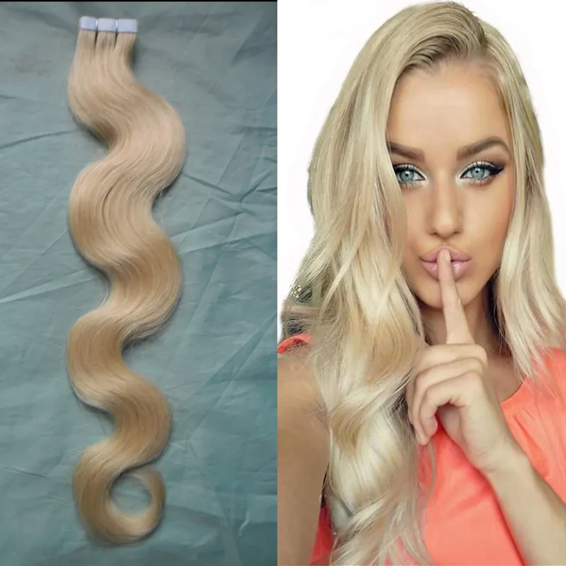 Taśma w przedłużaniu włosów Remy 40 szt. 613 Bleach Blondynka Brazylijski Włosy Skóry Weft Hair Extensions 100g