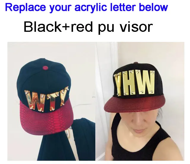 Anpassade snapbacks 3D akryl bokstäver pu läder platt visir hattar hela justerbar akryl hiphop cap5854593