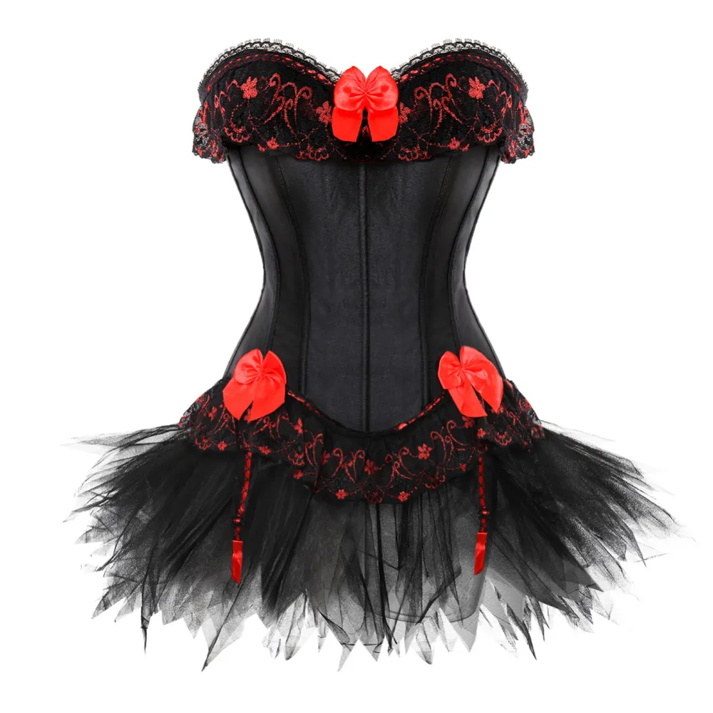 Sexy Black Lingerie Corset Bustier Set - Satin & Lace, Plus Size ...