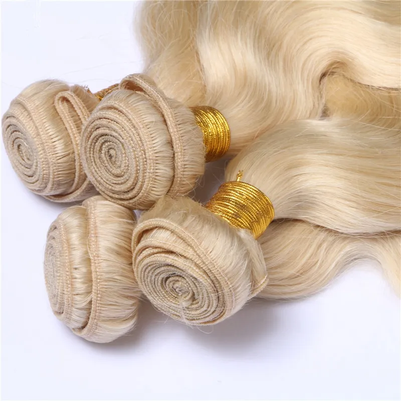 Echthaar in reiner Farbe, 613-Blond, 4 Bündel, Güteklasse 9A, gewellte Textur, Haarwebart, unverarbeitetes blondes 613-Haar, 1030 In405748392