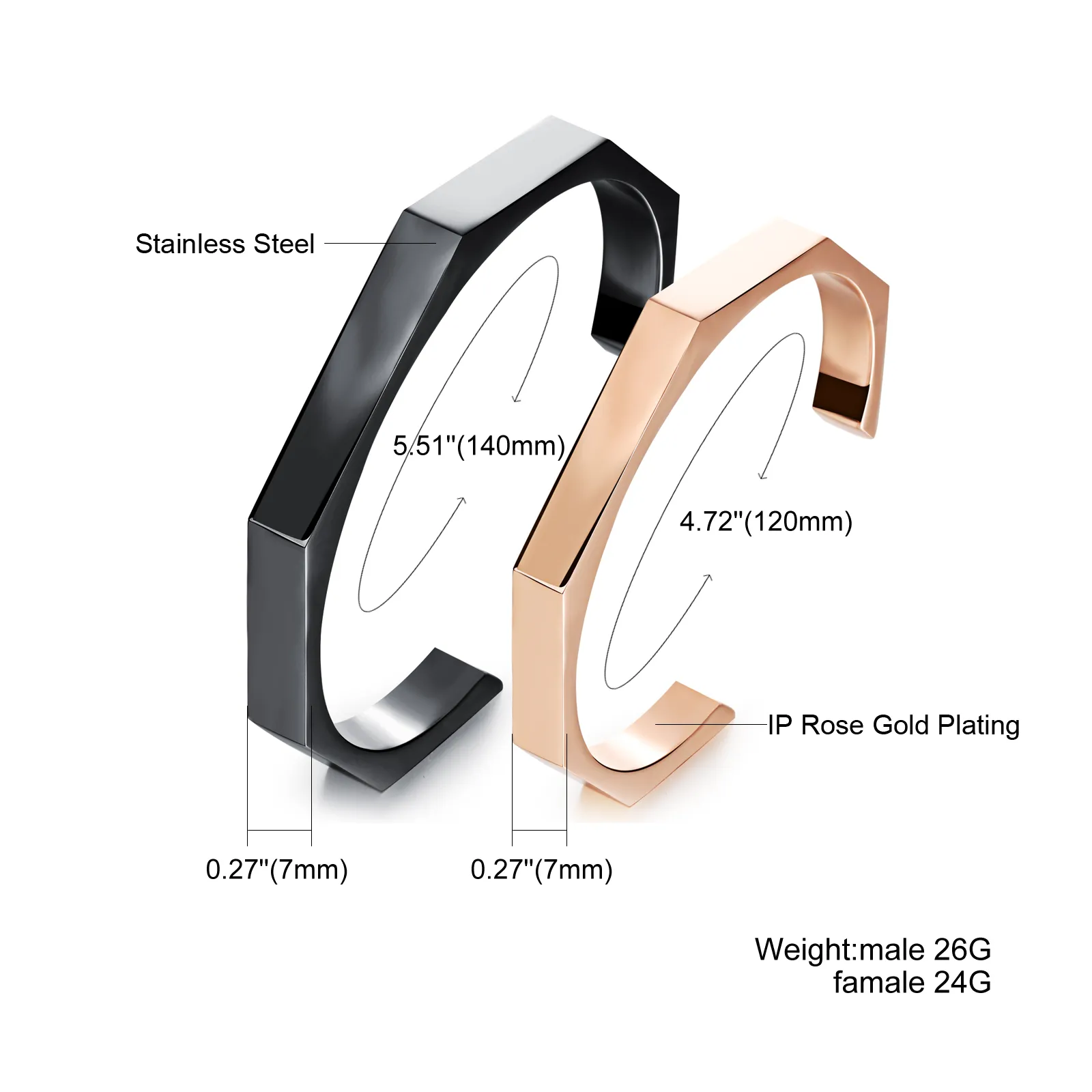 Couple Jewely Women Men New Fashion 316L Stainless Steel Lovers' Open Cuff Bangle Bracelet Black / Rose Gold