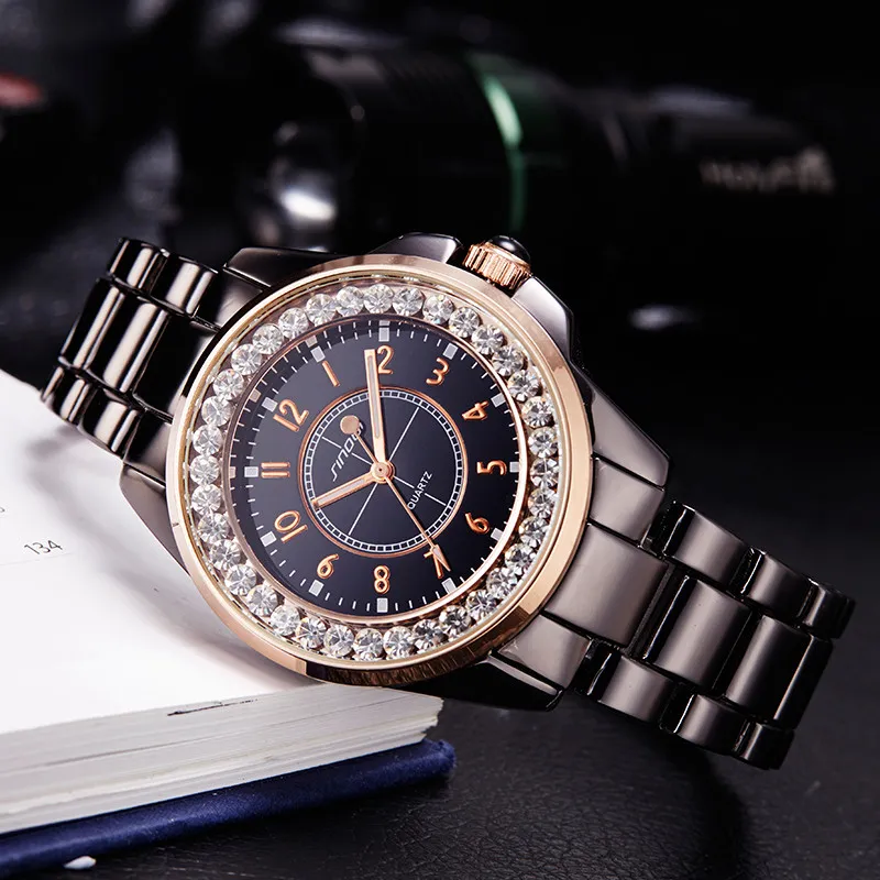 SINOBI 2019 mode diamants montre femmes robe de luxe Imitation céramique bracelet de montre haut dames genève horloge à Quartz femme