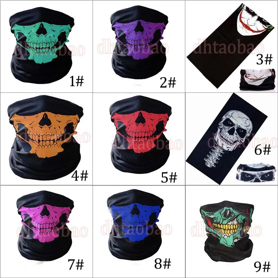 MOQ = 50pcs 25 * 49.5cm 할로윈 해골 Bandanas 목 얼굴 마스크 Headscarf 관형 다기능 스카프 원활한 터번 헤드 밴드 Unisex 9 색상