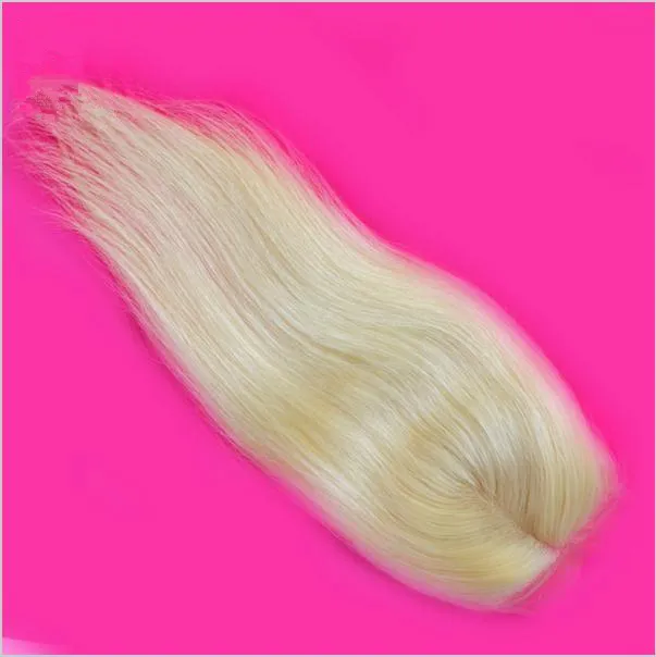 9a Virgin Peruvian Blond 4x4 Lace Top Closure Bleached Knots Silky Straight # 613 Blondin Spets Front Stäng Hårstycken Mellanmålning