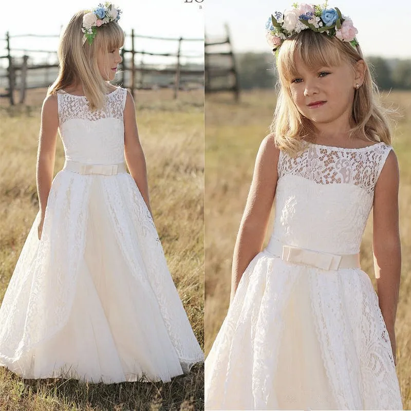 Boho Çiçek Kız Elbiseleri Düğün için Criss Cross Sırt Çay Uzunluğu Elbise Prenses Elbiseleri1600575
