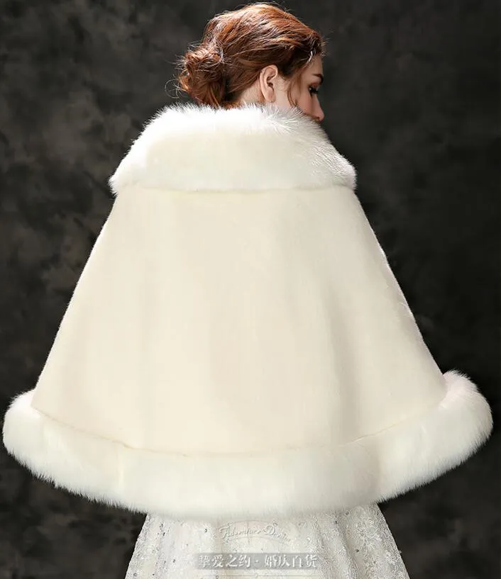 Winter Wedding Cloak Bridal Faux Fur Wraps Warm shawls Outerwear Korean Style Women Jacket Prom Evening Party PDK059