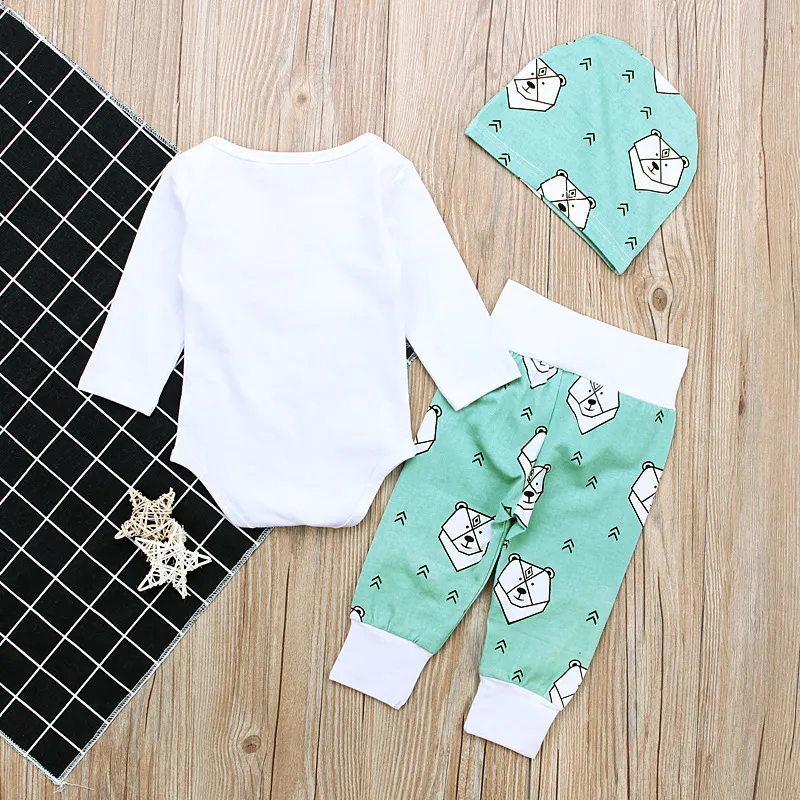 New Baby Clothes Set Cartoon Bear Baby Brother Printed Boys Clothing Set Cotton Long Sleeve Romper Pants Hat Kids Suit Autumn Winter