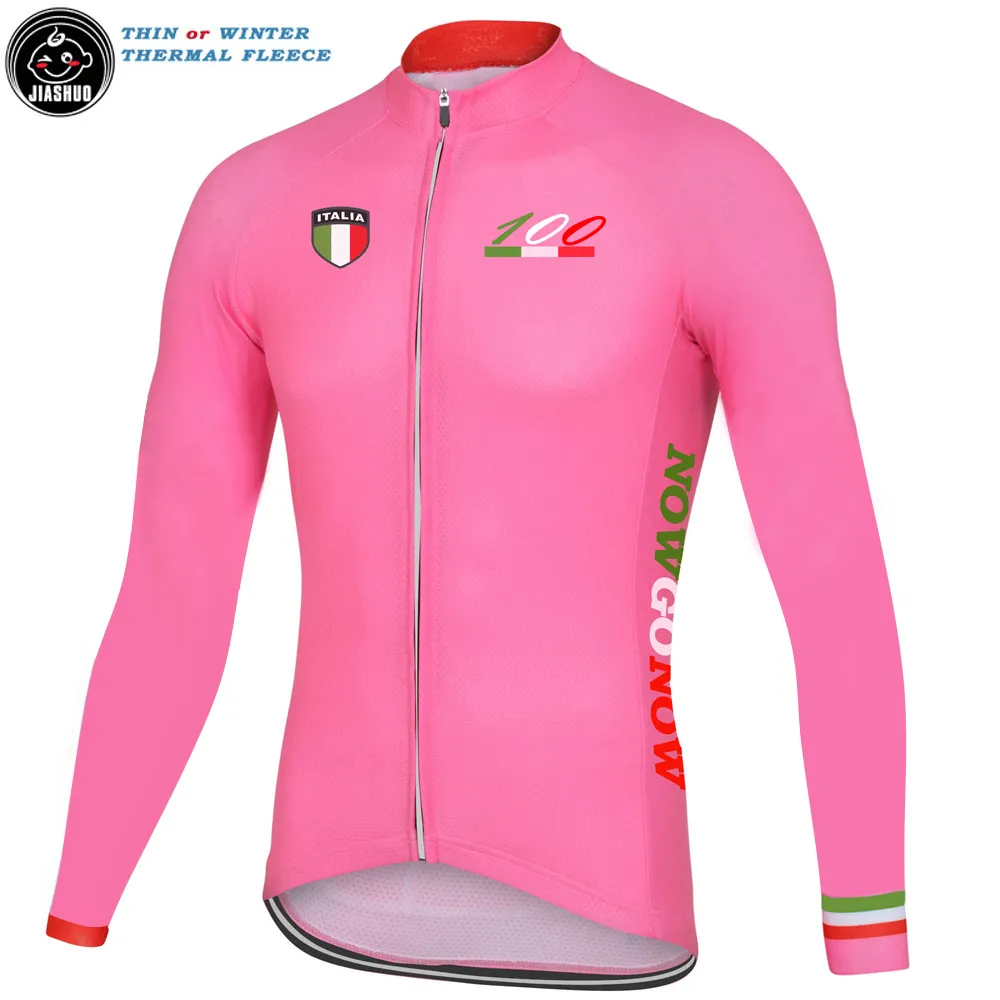 Felpa termica sottile o invernale NUOVA Pink Italia Italia 100 anni Maglia da corsa lunga Team RACE / Camicie Top Traspirante Personalizzata JIASHUO