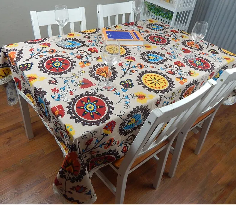 Europejska bawełniana lniana śródziemnomorska styl kwadratowy obrusy słonecznika pokrywy druku tkaniny do tabeli weselnej