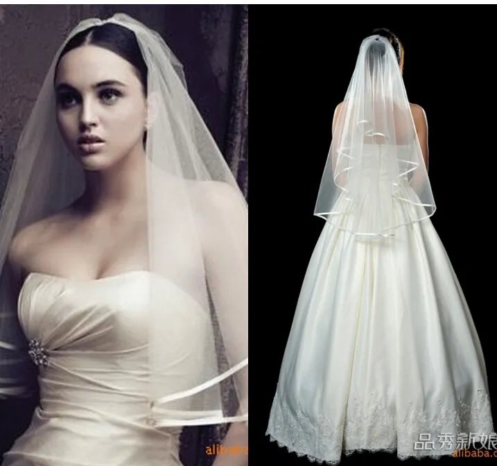Simple And Cheap Wedding Accesories Wedding Veils Ribbon Edge Veu De Noiva Vintage White Bridal Veils