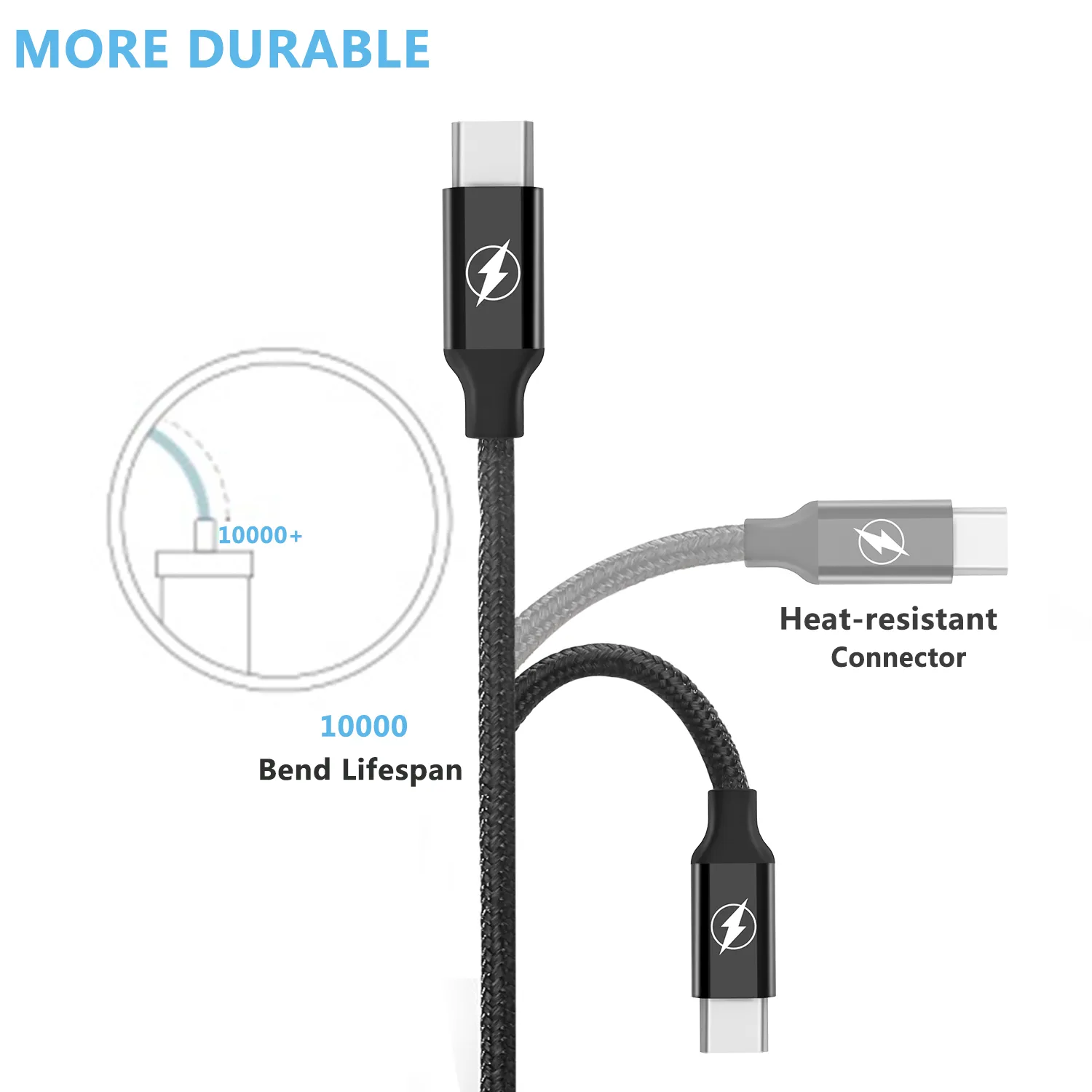 Câble USB de type C Cordon tressé en nylon Chargeur rapide avec connecteur réversible pour périphériques USB de type C FCC CP65 CE ROHS