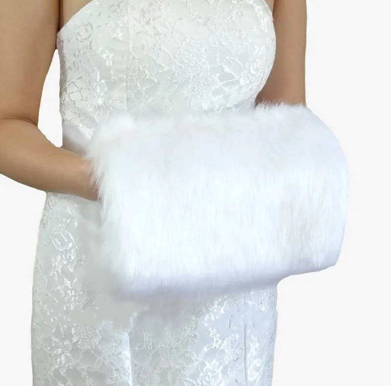 Cheap 2017 Winter White Faux Fur Wedding Gloves Warm Bridal Muff Accessories Stored For Your Wedding Quickly