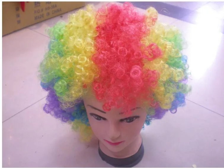 Halloween Disco Curly Wig Rainbow Afro Peruki Klaun Dziecko Dorosłych Kostium Piłka nożna Wig Włosów Fan Fun