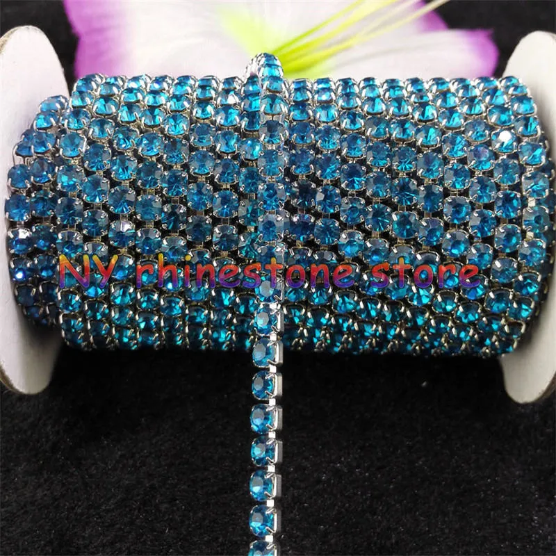10yards roll ss16 3 8mm Mix color rhinestones Crystal glass Rhinestone chain Compact Silver chain for phone cups mouse applique207c