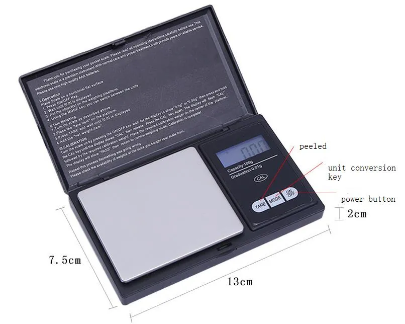 عالية الجودة الجيب البسيطة مقياس رقمي 100 جرام x 0.01 جرام مقياس مجوهرات دقيقة الإلكترونية عالية الدقة الموازين المطبخ مع الخلفية led
